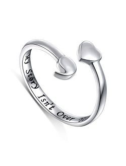 DAOCHONG S925 Sterling Silver My Story Isn't Over Yet Unadjustable Heart Semicolon Ring This Too Shall Pass Semicolon Ring