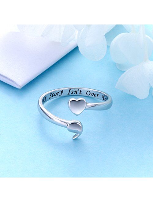 DAOCHONG S925 Sterling Silver My Story Isn't Over Yet Unadjustable Heart Semicolon Ring This Too Shall Pass Semicolon Ring