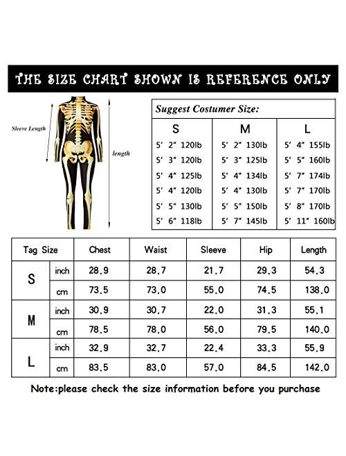 AIDEAONE Women Halloween Cosplay Costumes Funny Skeleton Bodysuit 3D Stretch Skinny Jumpsuit One Piece Outfit Catsuit