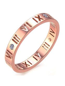 Nanafast Openwork Roman Numerals Ring for Women Girls of Stainless Steel & CZ Setting Silver/Rose Gold/Gold Plated