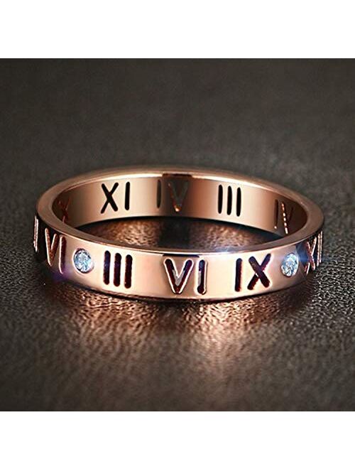 Nanafast Openwork Roman Numerals Ring for Women Girls of Stainless Steel & CZ Setting Silver/Rose Gold/Gold Plated