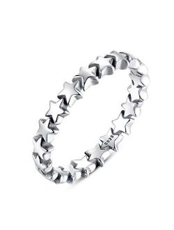 Presentski 925 Sterling Silver Star Ring Stackable Rings Eternity Promise Rings for her