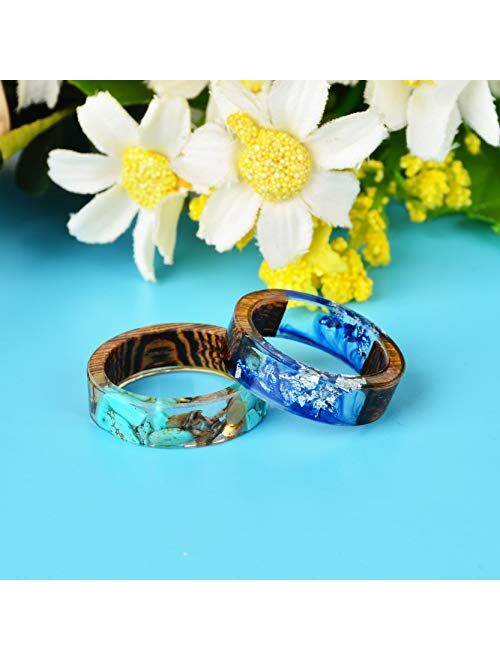 NDJEWELRY Unique Wood Plastic Resin Ring with Turquoise Insided Transparent Crystal Band Ring Best Handmade Gift for Her