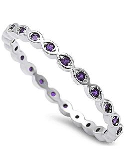CloseoutWarehouse Cubic Zirconia Stackable Endless Eternity Ring Sterling Silver (Color Options, Sizes 3-15)