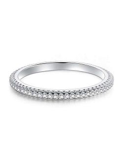BORUO 925 Sterling Silver Ring, Cubic Zirconia CZ Wedding Band Stackable Ring Size 4-12
