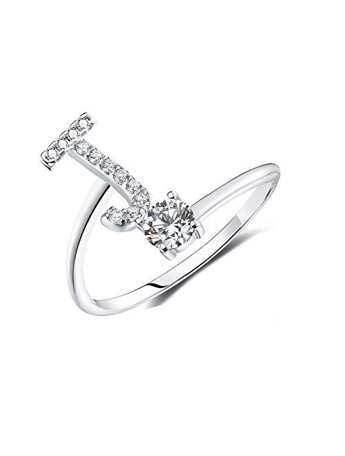 BRBAM Adjustable Crystal Inlaid Initial Ring Free Size Stackable Alphabet Letter Knuckle Rings Bridesmaid Gift