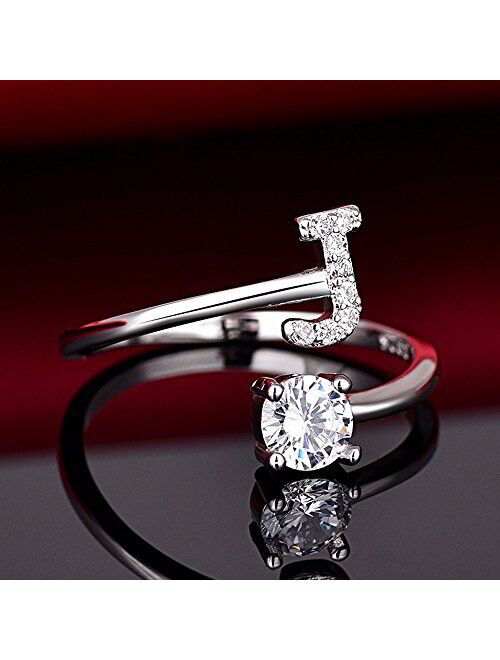 BRBAM Adjustable Crystal Inlaid Initial Ring Free Size Stackable Alphabet Letter Knuckle Rings Bridesmaid Gift