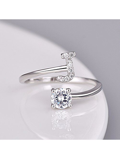 BRBAM Adjustable Crystal Inlaid Initial Ring Free Size Stackable Alphabet Letter Knuckle Rings Bridesmaid Gift