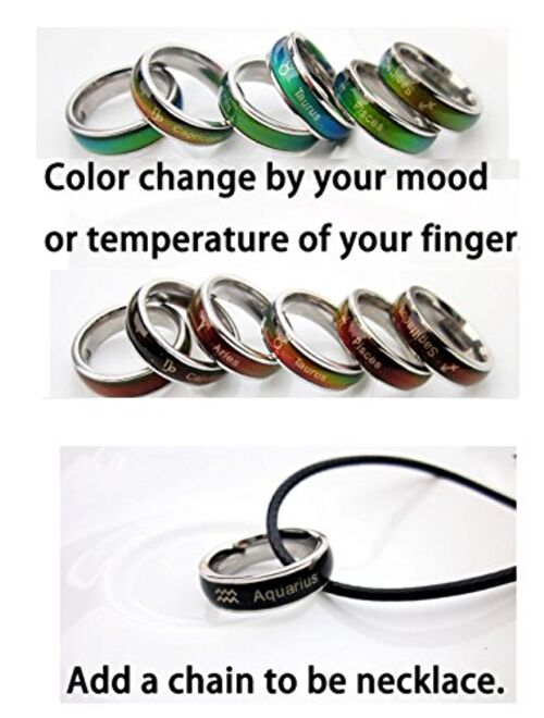Acchen Mood Rings 12 Constellation Changing Color Emotion Feeling Finger Ring with Box