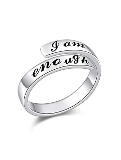 925 Sterling Silver Ring I am Enough Adjustable Rings for Women Girls