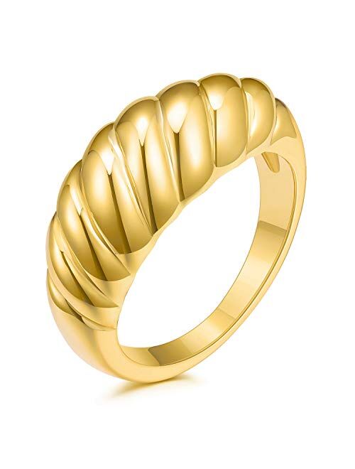 JINEAR 18k Gold Plated Croissant Braided Twisted Signet Chunky Dome Ring Stacking Band for Women Jewelry Minimalist Statement Ring Size 5 to 10