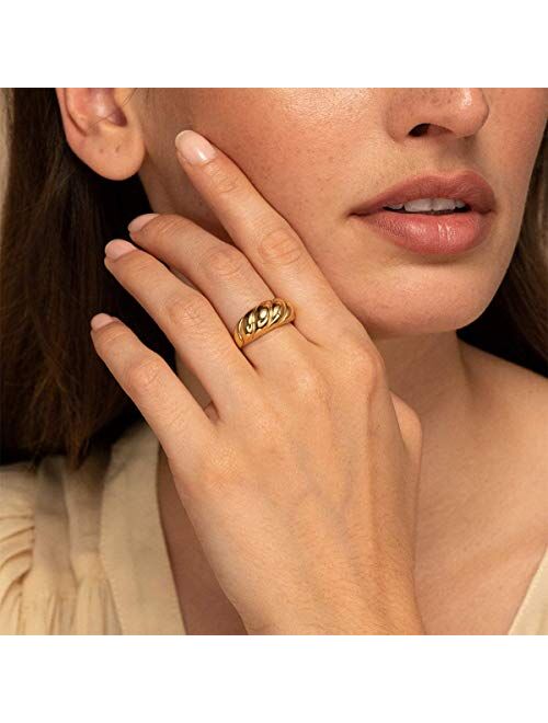 JINEAR 18k Gold Plated Croissant Braided Twisted Signet Chunky Dome Ring Stacking Band for Women Jewelry Minimalist Statement Ring Size 5 to 10