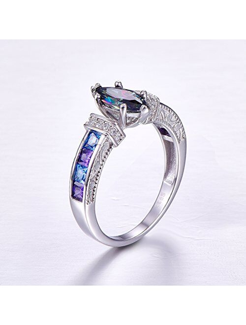 Merthus 925 Sterling Silver Simulated Mystic Topaz Promise Ring for Her