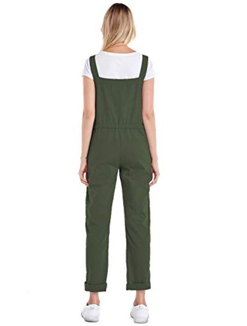 Tanming Women's Casual Cotton Linen Adjustable Strap Drawstring Overalls Jumpsuits
