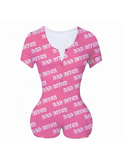 MissShorthair Short Sleeve Onesies Pajamas for Adult Women Shorts Bodycon Sleepwear
