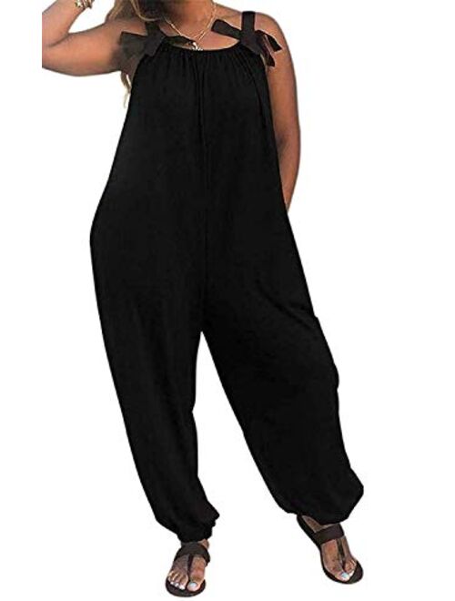 Women's Jumpsuits Casual Solid Color Loose Fit Baggy Harem Overall Jumpsuit Sleeveless Spaghetti Strap Long Pants Rompers