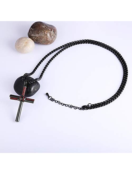 Rehoboth Baseball Bat Cross Pendant Necklace for Boy Men Women with 22"+2" Adjustable Stainless Steel Chain Black Gold Silver