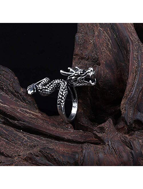 BYONDEVER Vintage Punk Silver Black Chinese Dragon Snake Dragon Claw Skull Rings Jewelry Gothic Alloy Open Adjustable