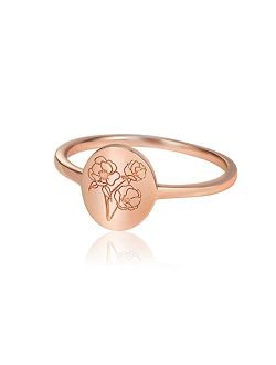 YeGieonr Handmade Flower Signet Ring -18K Gold Ring-Minimalistic Statement Ring with Botanical Engraved- Delicate Personalized Jewelry Gift for Women/Girls