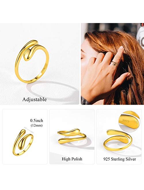 ChicSilver 925 Sterling Silver Ring Minimalist Teardrop High Polish Tarnish Resistant Comfort Fit Open Adjustable Ring Promise Ring for Women(with Gift Box)