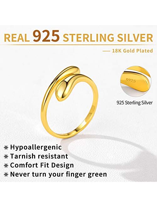 ChicSilver 925 Sterling Silver Ring Minimalist Teardrop High Polish Tarnish Resistant Comfort Fit Open Adjustable Ring Promise Ring for Women(with Gift Box)