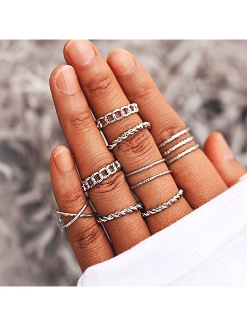FINETOO 8 PCS Simple Knuckle Midi Ring Set Vintage Plated Gold/Silver for Women/Girl Finger Stackable Rings Set Jewelry Gifts (Silver)
