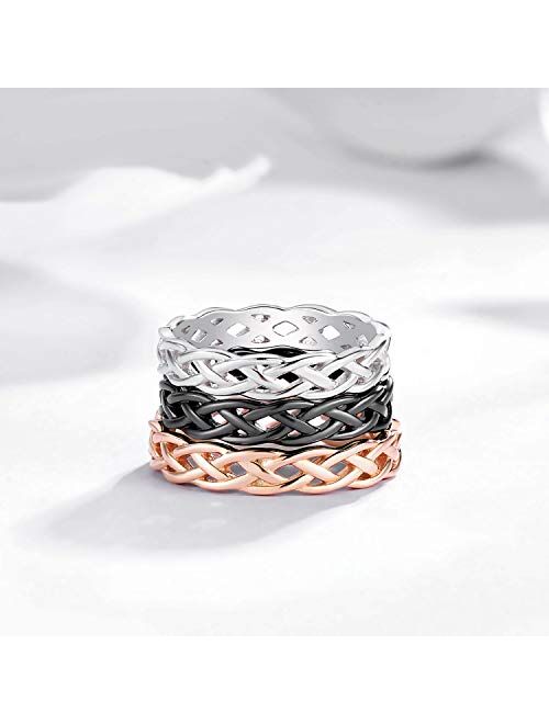 SOMEN TUNGSTEN 925 Sterling Silver Celtic Knot Eternity Band Ring Engagement Wedding Band 4mm Size 4-11