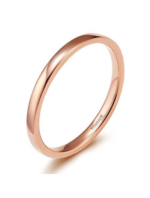 TIGRADE 2mm 4mm Titanium Ring Blue/ Rose Gold Plain Dome High Polished Wedding Band Comfort Fit Size 3-13.5