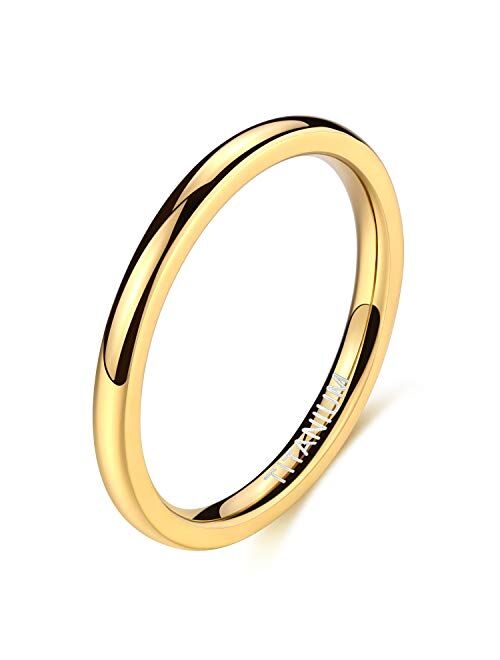 TIGRADE 2mm 4mm 6mm Gold Titanium Ring Plain Dome High Polished Wedding Band Comfort Fit Size 4-13.5