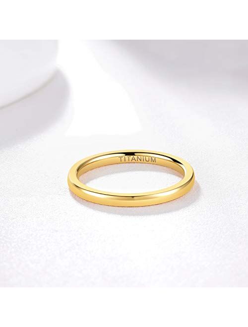 TIGRADE 2mm 4mm 6mm Gold Titanium Ring Plain Dome High Polished Wedding Band Comfort Fit Size 4-13.5