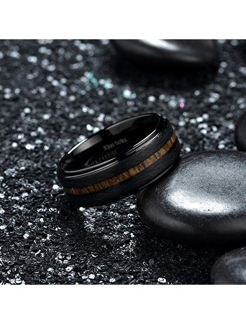 King Will Nature 8mm Black/Silver Tungsten Ring Tungsten Carbide Wedding Band for Men Wood Inlay Matte Brushed Finish