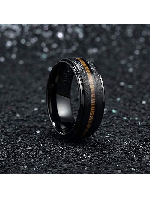 King Will Nature 8mm Black/Silver Tungsten Ring Tungsten Carbide Wedding Band for Men Wood Inlay Matte Brushed Finish