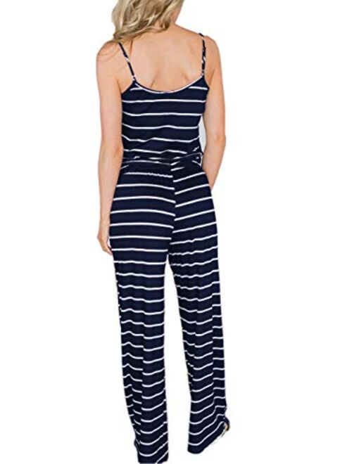 Famulily Women's Comfy Striped One Piece Jumpsuit Loose Sleeveless Wide Leg Long Pants Romper