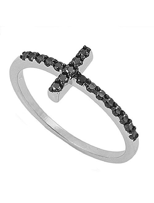 Cubic Zirconia Christian Sideways Cross Ring Sterling Silver (Color Options Sizes 3-15)