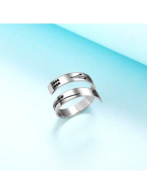 YOYO&YOKI Silver Zodiac Ring Stainless Steel Engraving Size Adjustable Constellation Birthday Ring Gift for Women Teens Girls