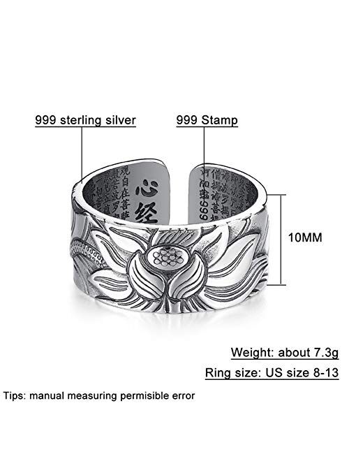 Real 925 Sterling Silver Lotus Open Rings for Women Men Gifts Vintage Floral Finger Ring Silver Fashion Party Jewelry Gifts