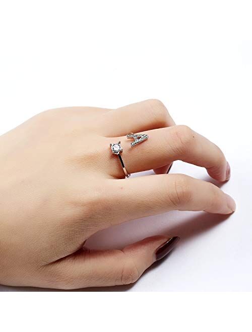 RINHOO FRIENDSHIP Letter Initial Alphabet Knuckle Rings A-Z Silver Crystal Adjustable Ring for Women Girl