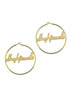 DHQH Custom Name Earrings Personalized Bamboo Hoop Earrings 18K Gold Plated Customize Earrings for Women Girls Hip-Hop Fashion Jewelry Gift