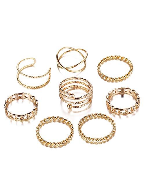 FINETOO 8 PCS Simple Knuckle Midi Ring Set Vintage Plated Gold/Silver for Women/Girl Finger Stackable Rings Set Jewelry Gifts (Gold)