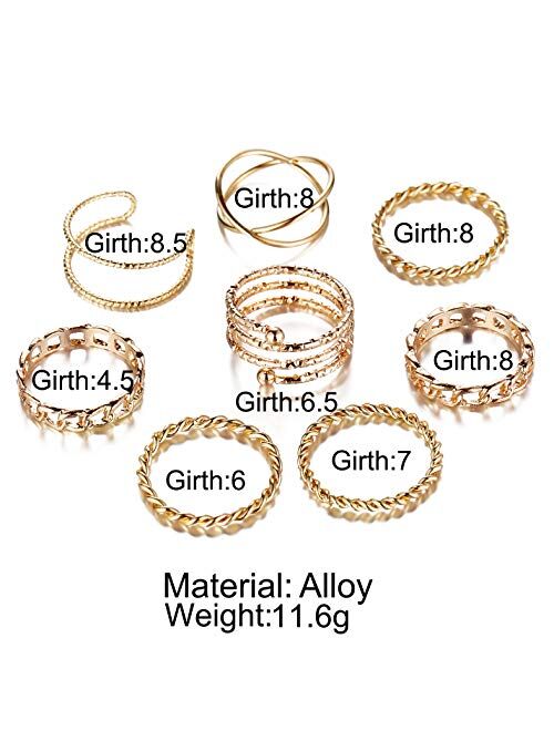 FINETOO 8 PCS Simple Knuckle Midi Ring Set Vintage Plated Gold/Silver for Women/Girl Finger Stackable Rings Set Jewelry Gifts (Gold)