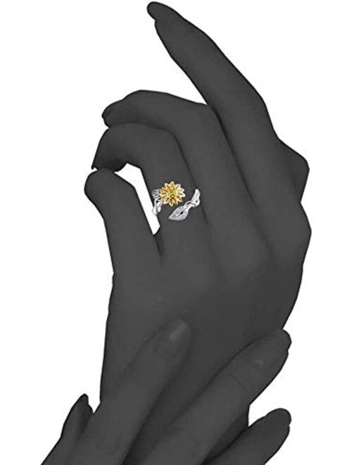 AILAAILA You are My Sunshine Sunflower Ring Stainless Steel Adjustable Cubic Zirconia Jewelry Size 5-10