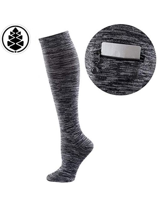 IQ Knee High Socks with Pocket 2 Pairs (Black & Grey, Medium)