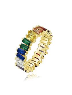 YOGEME Fashion AAA Cubic Zirconia Baguette Ring,shinning,Eternity Ring Band for Women