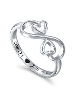 Sterling Silver Engraved Always Love You Mom Mother Daughter Forever Ring, Size 5-10