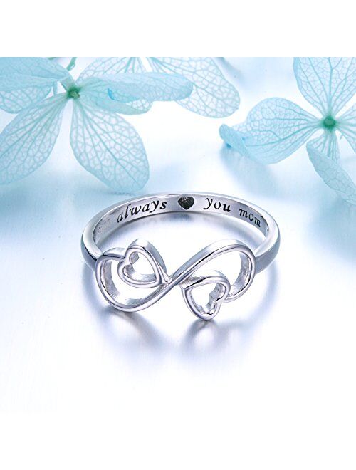 Sterling Silver Engraved Always Love You Mom Mother Daughter Forever Ring, Size 5-10