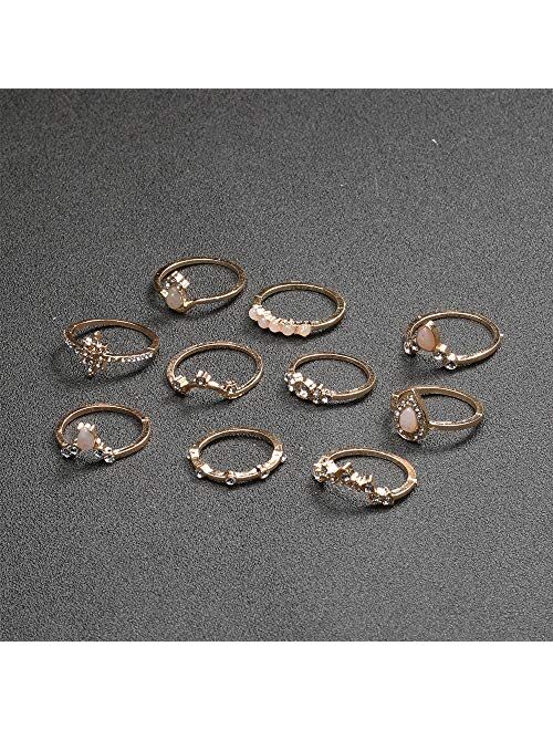 10-15PCS Crystal Knuckle Stacking Rings Set for Women Teen Girls,Bohemian Joint Midi Retro Gem Finger Ring Sets Comfort Fit Size 5 to 9