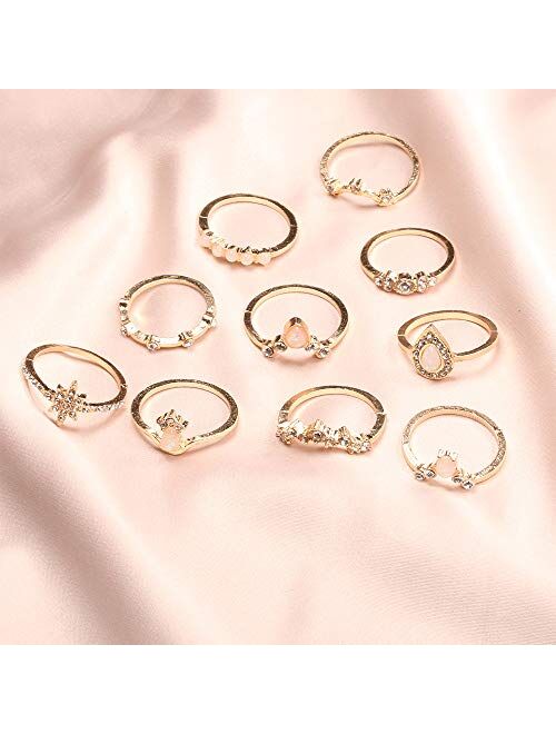 10-15PCS Crystal Knuckle Stacking Rings Set for Women Teen Girls,Bohemian Joint Midi Retro Gem Finger Ring Sets Comfort Fit Size 5 to 9