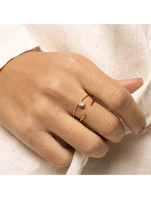 Gold Dainty Evil Eye Rings Mountain Ring Stackable Ring Open Wrap Ring CZ Eternity Bands for Women