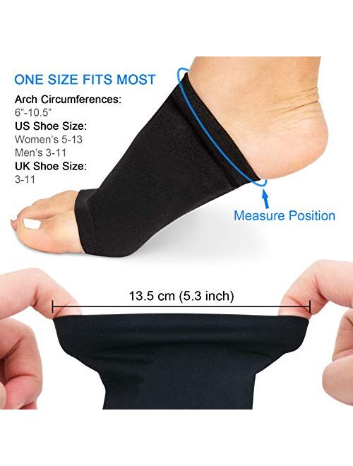 Ailaka 2 Pairs Compression Arch Support Sleeves, Cushioned Arch Support Braces Gel Pads for Flat Foot Pain Relief Plantar Fasciitis Heel Spurs