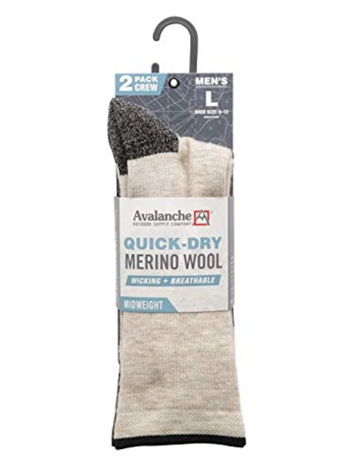 Avalanche Men's Quick Drying Merino Wool Blend Quarter Socks With Arch Support 2-Pack 